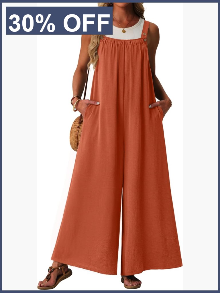 Wide Leg Jumpsuit With Pockets - Boho Casual Romper For Summer